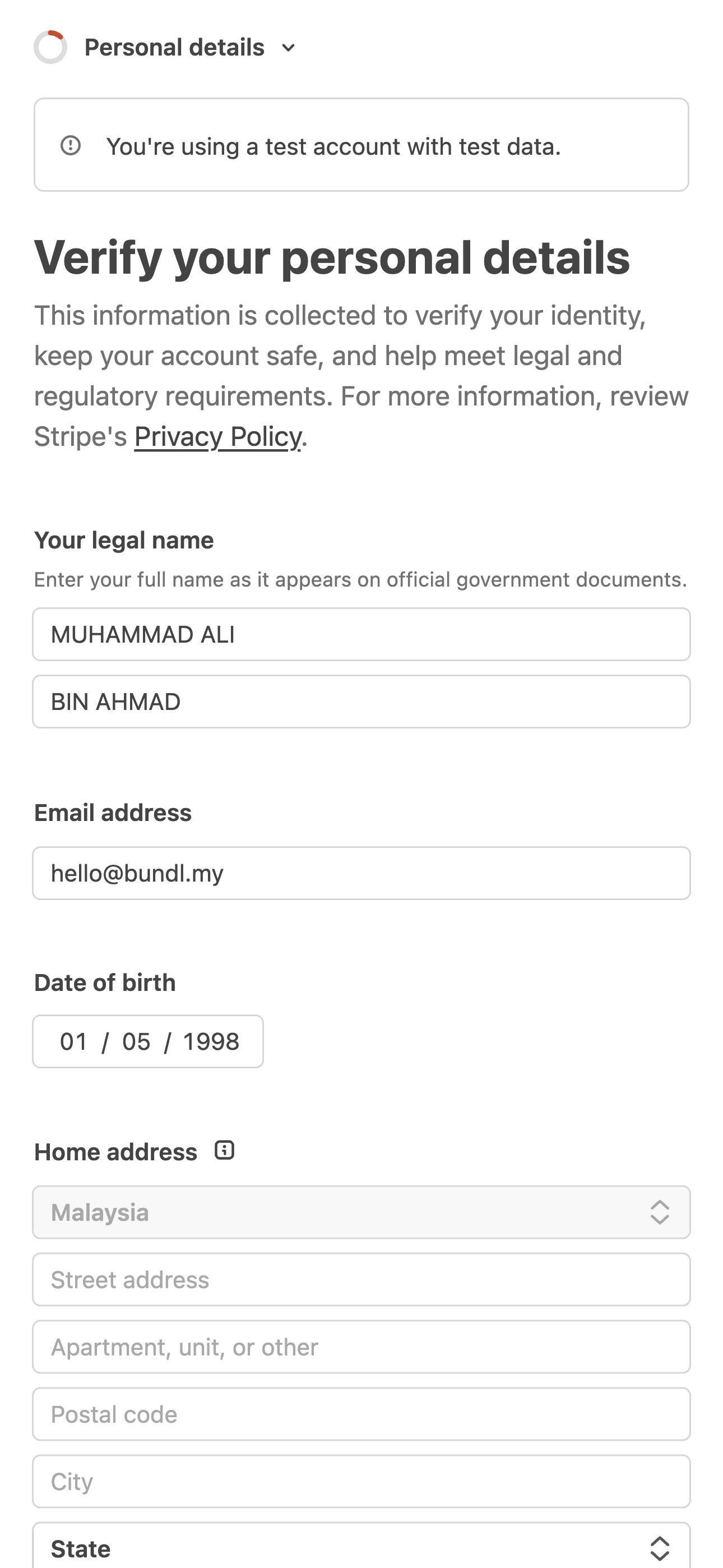 Borang maklumat peribadi dan perniagaan